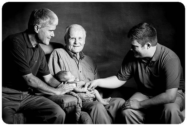 black and white of a four generation family