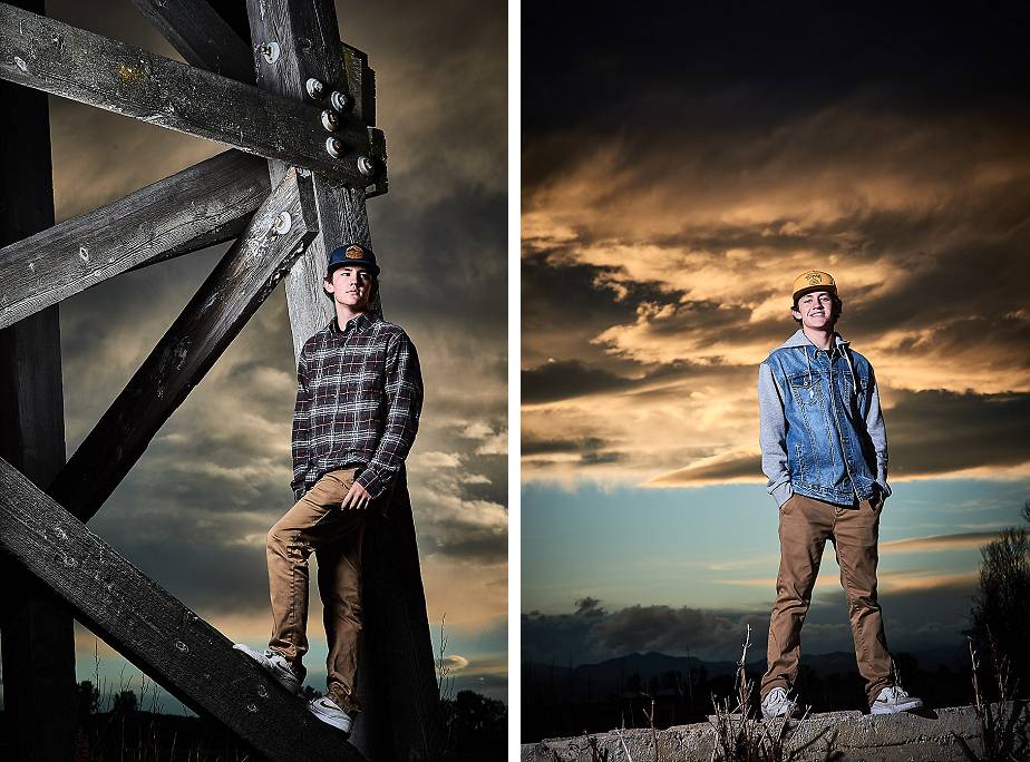 Erie Senior posed at sunset with dramatic sky